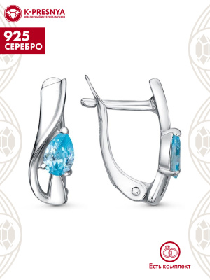 Серьги серебро 925 пробы, покрытие - родирование, вставка - фианит (недрагоценный камень)