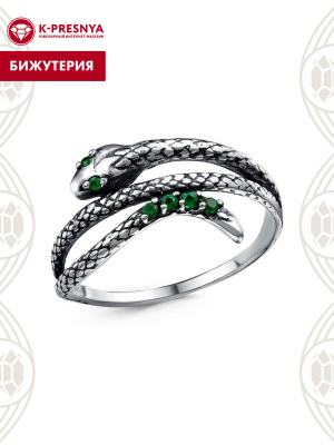 Кольцо бижутерия, покрытие - серебрение с оксидированием, вставка - искусственная шпинель