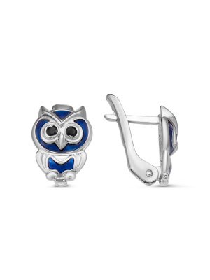 Серьги серебро 925 пробы, покрытие - оксидирование, отделка - эмаль, вставка - фианит (недрагоценный камень)