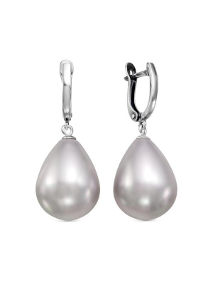 Серьги бижутерия, покрытие - серебрение с оксидированием, вставка - имитация жемчуга