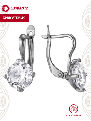 Серьги бижутерия, покрытие - серебрение с оксидированием, вставка - фианит (недрагоценный камень)