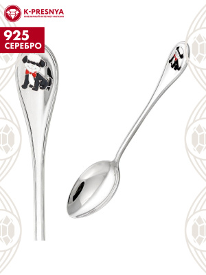 Ложка чайная "собачка" серебро 925 пробы, без покрытия, отделка - эмаль, без вставок