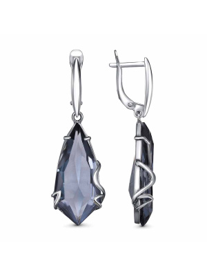 Серьги серебро 925 пробы, покрытие - родирование, вставка - стекло ювелирное собственной огранки