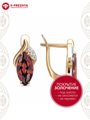 Серьги серебро 925 пробы, покрытие - золочение, выборочное родирование, вставка - фианит (недрагоценный камень)