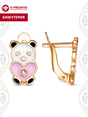 Серьги бижутерия, покрытие - золочение, отделка - эмаль, вставка - стекло ювелирное preciosa