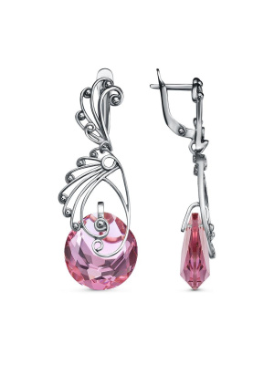 Серьги бижутерия, покрытие - серебрение с оксидированием, вставка - стекло ювелирное собственной огранки