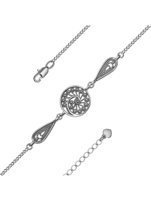 Браслет бижутерия, покрытие - серебрение с оксидированием, без вставок