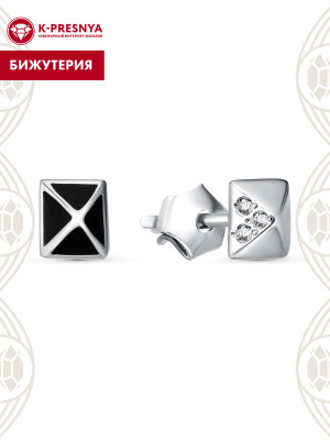 Серьги бижутерия, покрытие - платинирование, отделка - эмаль, вставка - стекло ювелирное preciosa