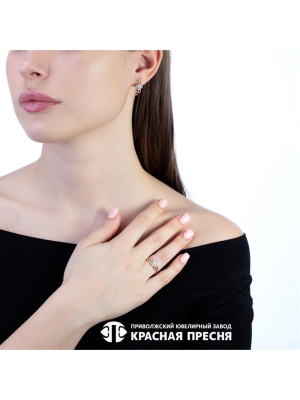 Серьги серебро 925 пробы, покрытие - золочение, выборочное родирование, вставка - фианит (недрагоценный камень)