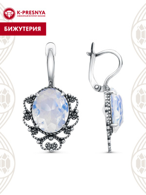 Серьги бижутерия, покрытие - серебрение с оксидированием, вставка - стекло ювелирное собственной огранки