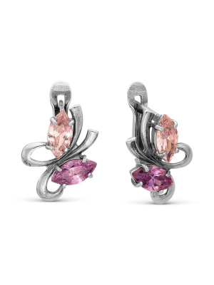 Серьги серебро 925 пробы, покрытие - оксидирование, вставка - фианит (недрагоценный камень)