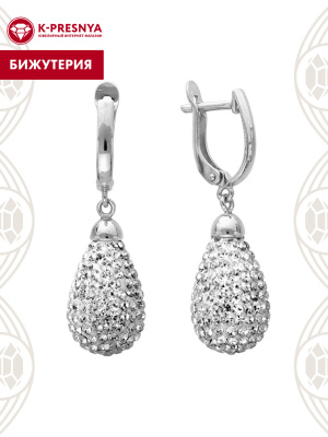 Серьги бижутерия, покрытие - серебрение, вставка - стекло ювелирное preciosa