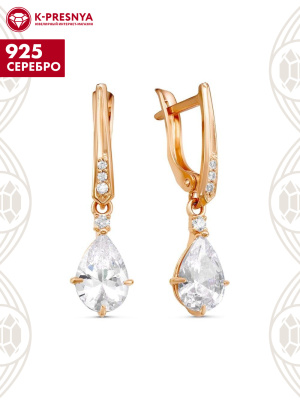 Серьги серебро 925 пробы, покрытие - золочение, вставка - фианит (недрагоценный камень)