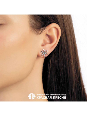 Серьги серебро 925 пробы, покрытие - платинирование, вставка - фианит (недрагоценный камень)