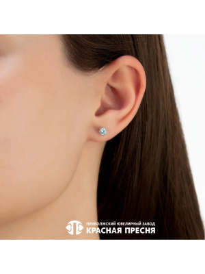 Серьги серебро 925 пробы, покрытие - родирование, вставка - фианит (недрагоценный камень)