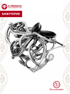 Кольцо бижутерия, покрытие - серебрение с оксидированием, вставка - искусственный агат черный