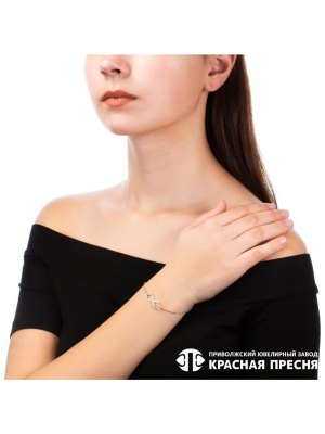 Браслет серебро 925 пробы, покрытие - родирование, вставка - фианит (недрагоценный камень)