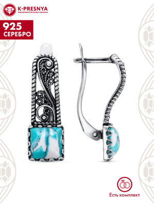 Серьги серебро 925 пробы, покрытие - оксидирование, вставка - искусственный кахолонг