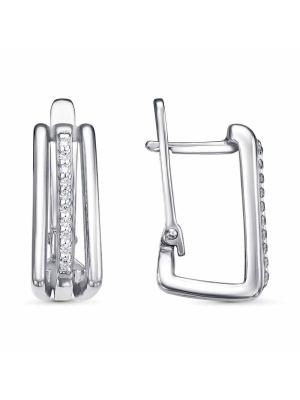 Серьги серебро 925 пробы, покрытие - родирование, вставка - фианит (недрагоценный камень)