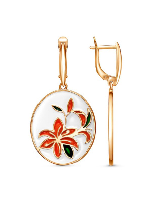 Серьги бижутерия, покрытие - золочение, отделка - эмаль, без вставок