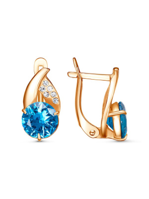 Серьги бижутерия, покрытие - золочение, вставка - стекло ювелирное preciosa, фианит (недрагоценный камень)