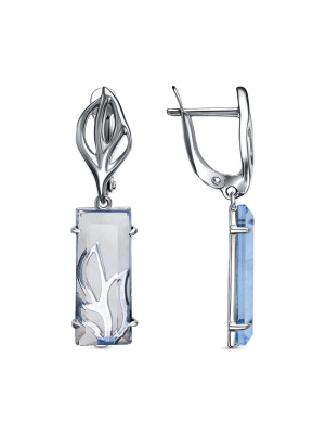 Серьги серебро 925 пробы, покрытие - оксидирование, вставка - стекло ювелирное собственной огранки