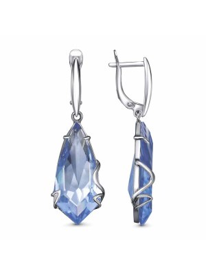 Серьги серебро 925 пробы, покрытие - родирование, вставка - стекло ювелирное собственной огранки