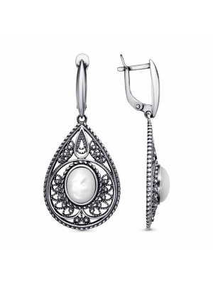 Серьги серебро 925 пробы, покрытие - оксидирование, вставка - перламутр