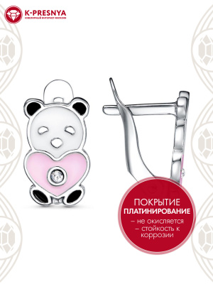 Серьги бижутерия, покрытие - платинирование, отделка - эмаль, вставка - стекло ювелирное preciosa