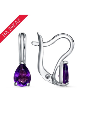 Серьги серебро 925 пробы, покрытие - платинирование, вставка - аметист (полудрагоценный камень)