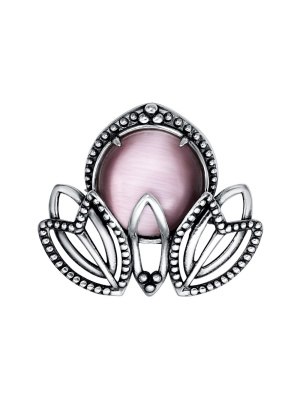 Брошь бижутерия, покрытие - серебрение с оксидированием, вставка - искусственный кошачий глаз