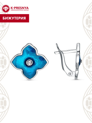 Серьги бижутерия, покрытие - платинирование, отделка - эмаль, вставка - стекло ювелирное preciosa