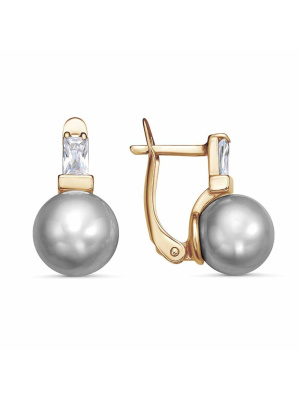 Серьги бижутерия, покрытие - золочение, вставка - имитация жемчуга, фианит (недрагоценный камень)