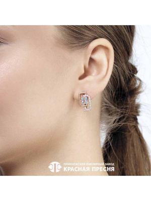 Серьги серебро 925 пробы, покрытие - золочение, выборочное родирование