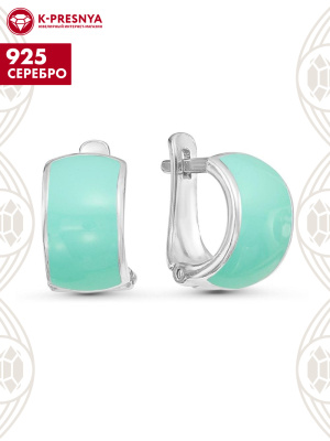 Серьги серебро 925 пробы, покрытие - родирование, отделка - эмаль, без вставок