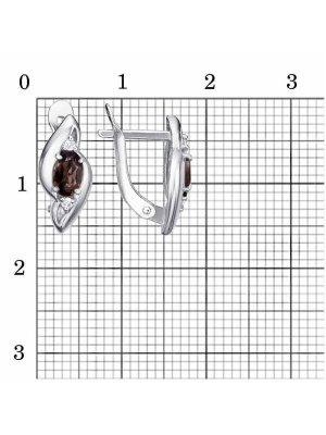 Серьги серебро 925 пробы, покрытие - родирование, вставка - дымчатый кварц, фианит (недрагоценный камень)