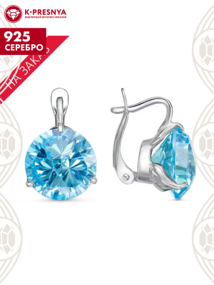 Серьги серебро 925 пробы, покрытие - родирование, вставка - искусственный топаз голубой