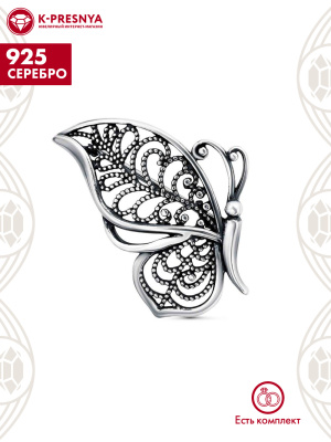 Брошь серебро 925 пробы, покрытие - оксидирование, без вставок