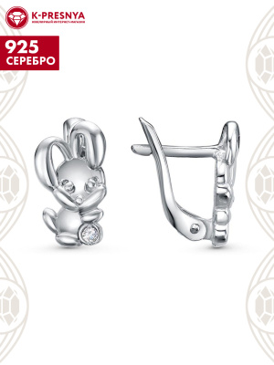 Серьги серебро 925 пробы, покрытие - родирование, вставка - фианит (недрагоценный камень)