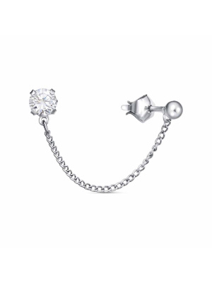 Серьга бижутерия, покрытие - платинирование, вставка - фианит (недрагоценный камень)