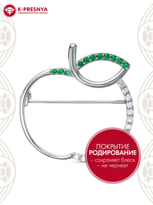 Брошь серебро 925 пробы, покрытие - родирование, вставка - искусственная шпинель