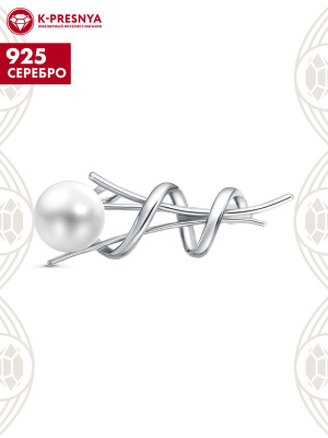 Брошь серебро 925 пробы, покрытие - родирование, вставка - культивированный жемчуг