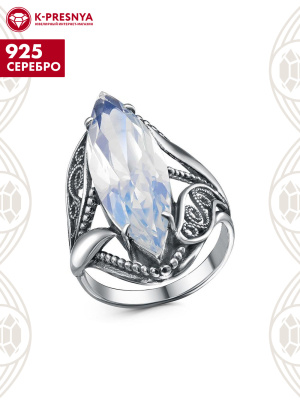 Кольцо серебро 925 пробы, покрытие - оксидирование, вставка - стекло ювелирное собственной огранки