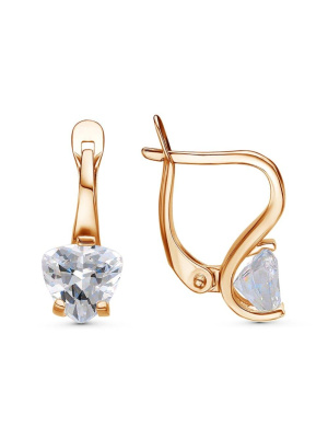 Серьги бижутерия, покрытие - золочение, вставка - фианит (недрагоценный камень)