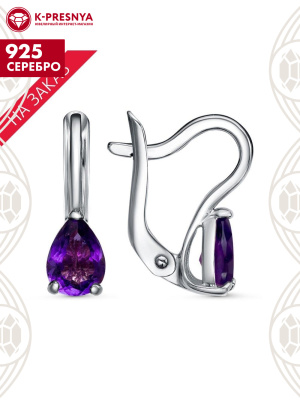 Серьги серебро 925 пробы, покрытие - платинирование, вставка - аметист (полудрагоценный камень)