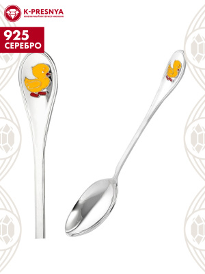 Ложка чайная "цыпленок" серебро 925 пробы, без покрытия, отделка - эмаль, без вставок