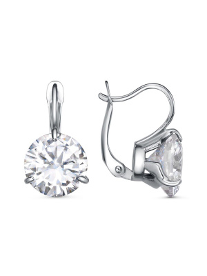 Серьги серебро 925 пробы, покрытие - платинирование, вставка - горный хрусталь