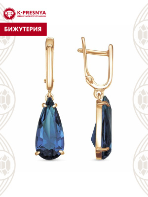 Серьги бижутерия, покрытие - золочение, вставка - стекло ювелирное собственной огранки