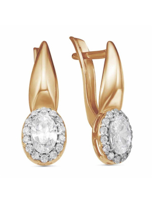 Серьги серебро 925 пробы, покрытие - золочение, выборочное родирование, вставка - фианит (недрагоценный камень)