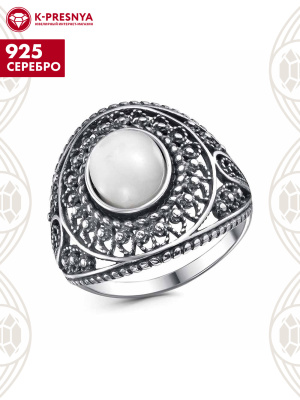 Кольцо серебро 925 пробы, покрытие - оксидирование, вставка - перламутр